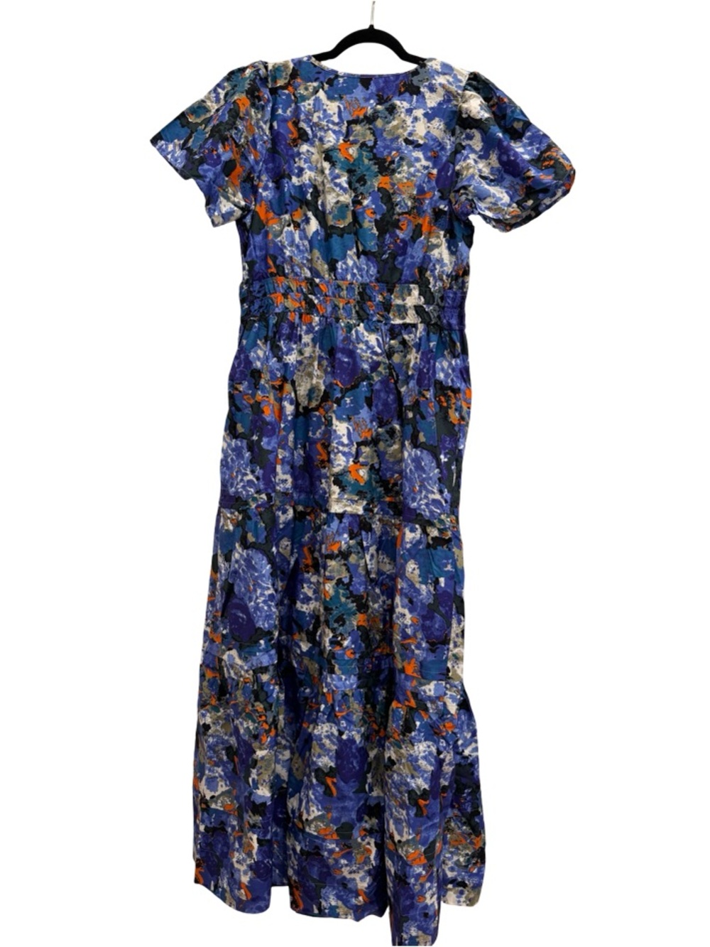 Anthropologie Blue Floral Maxi Dress with Orange & Cream Accents - Picture 5 of 11